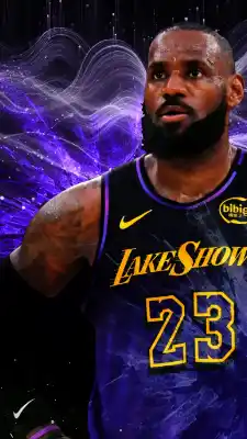 LeBron James standing confidently in Lakers uniform – Full HD NBA wallpaper
